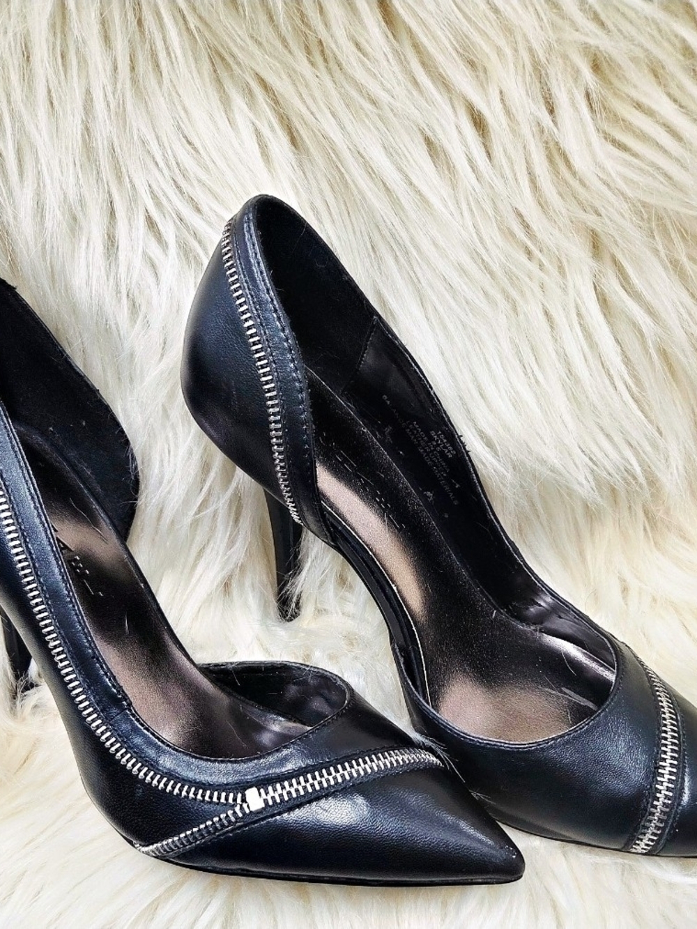 Michaels Black Pointed-Toe Stiletto Heels with Silver Zipper Accent